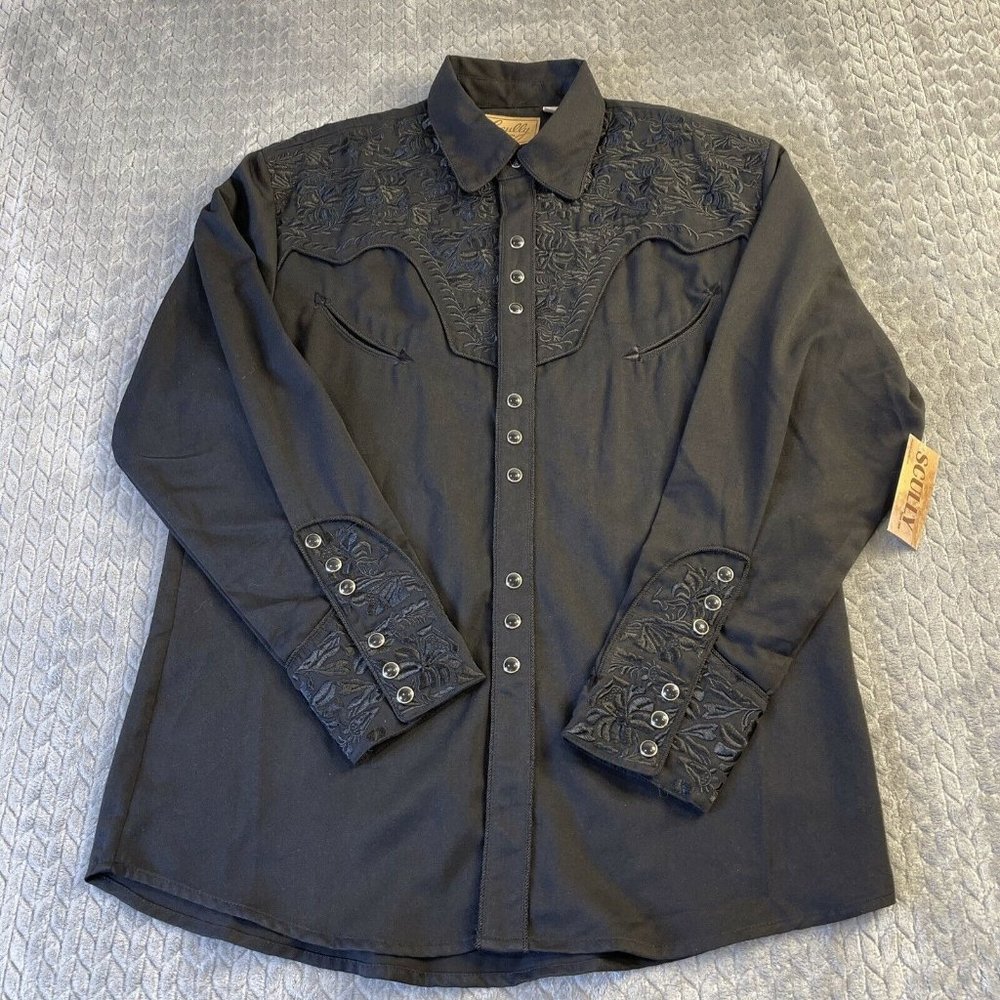 NWT Scully Men's Western Shirt Black w/Black Pipin